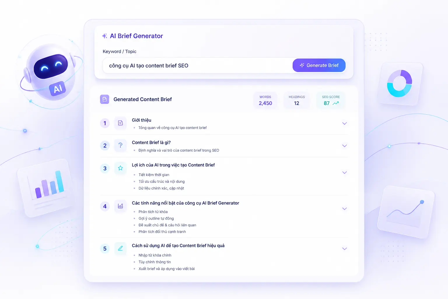 công cụ AI tạo content brief SEO generator 2026 tự động outline keyword