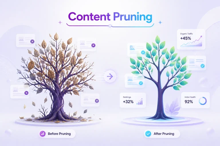 content pruning SEO loại bỏ nội dung kém hiệu suất cải thiện thứ hạng tìm kiếm