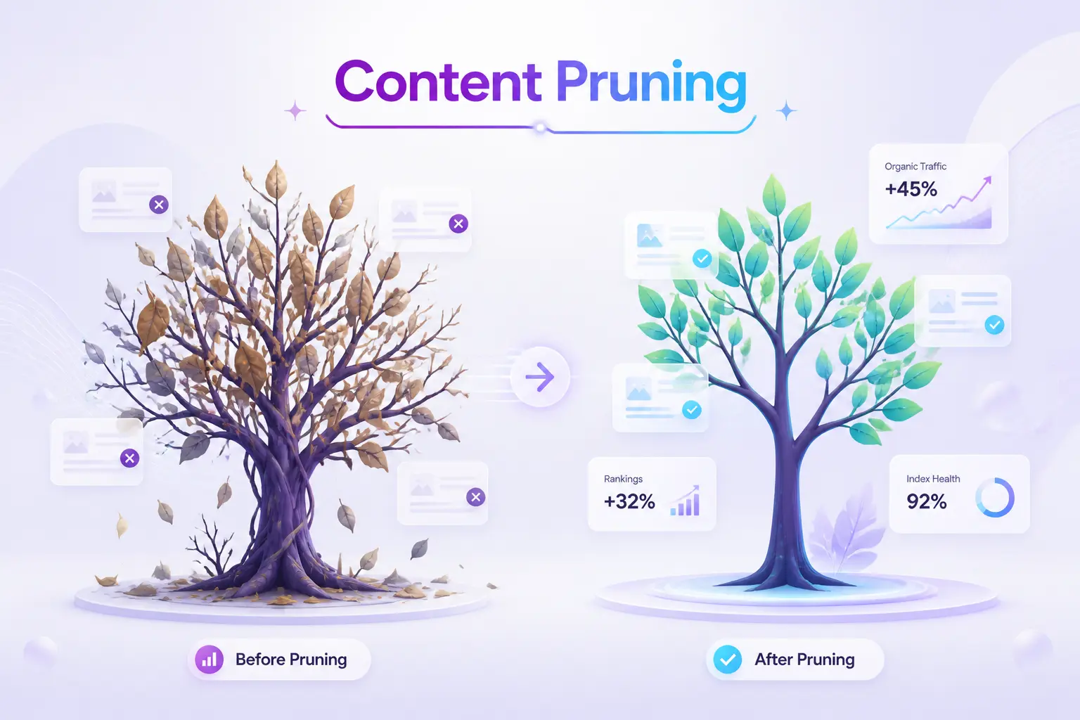 content pruning SEO loại bỏ nội dung kém hiệu suất cải thiện thứ hạng tìm kiếm