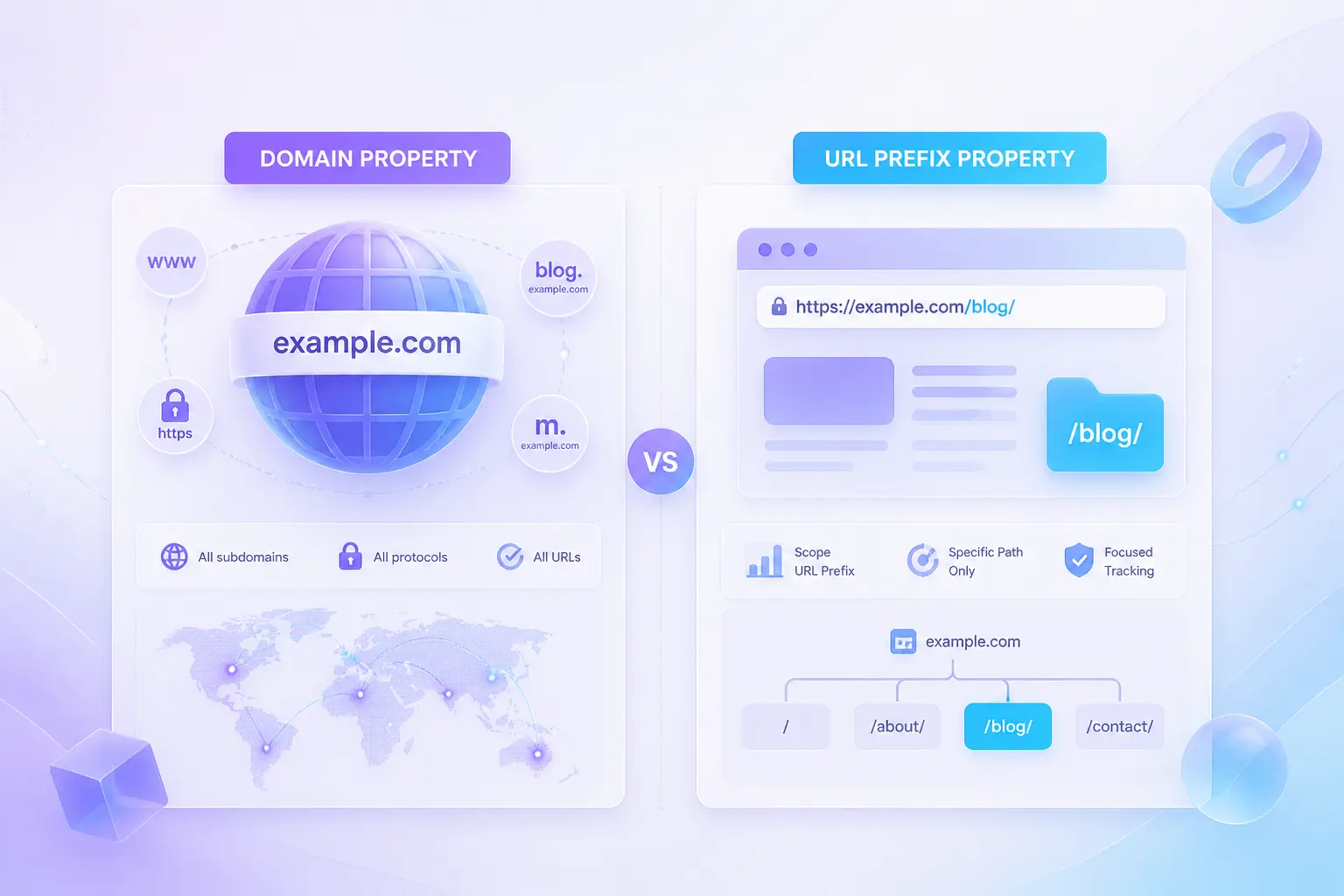 Hai lựa chọn Domain Property và URL Prefix khi thêm website vào Google Search Console