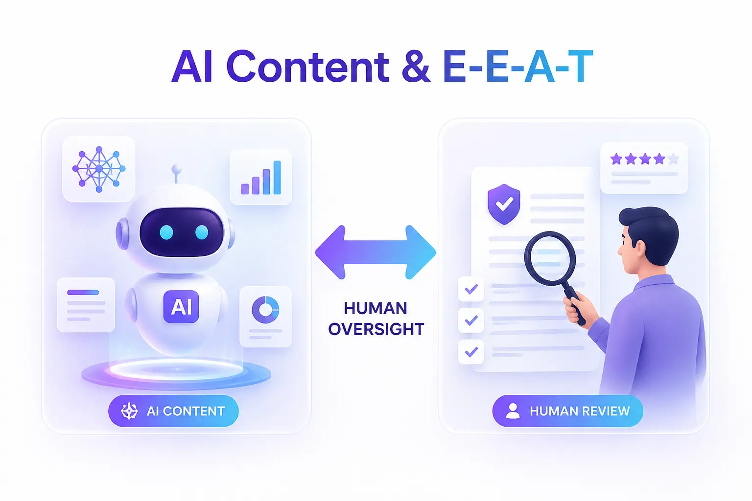 E-E-A-T SEO AI Overviews nội dung trí tuệ nhân tạo và giám sát con người