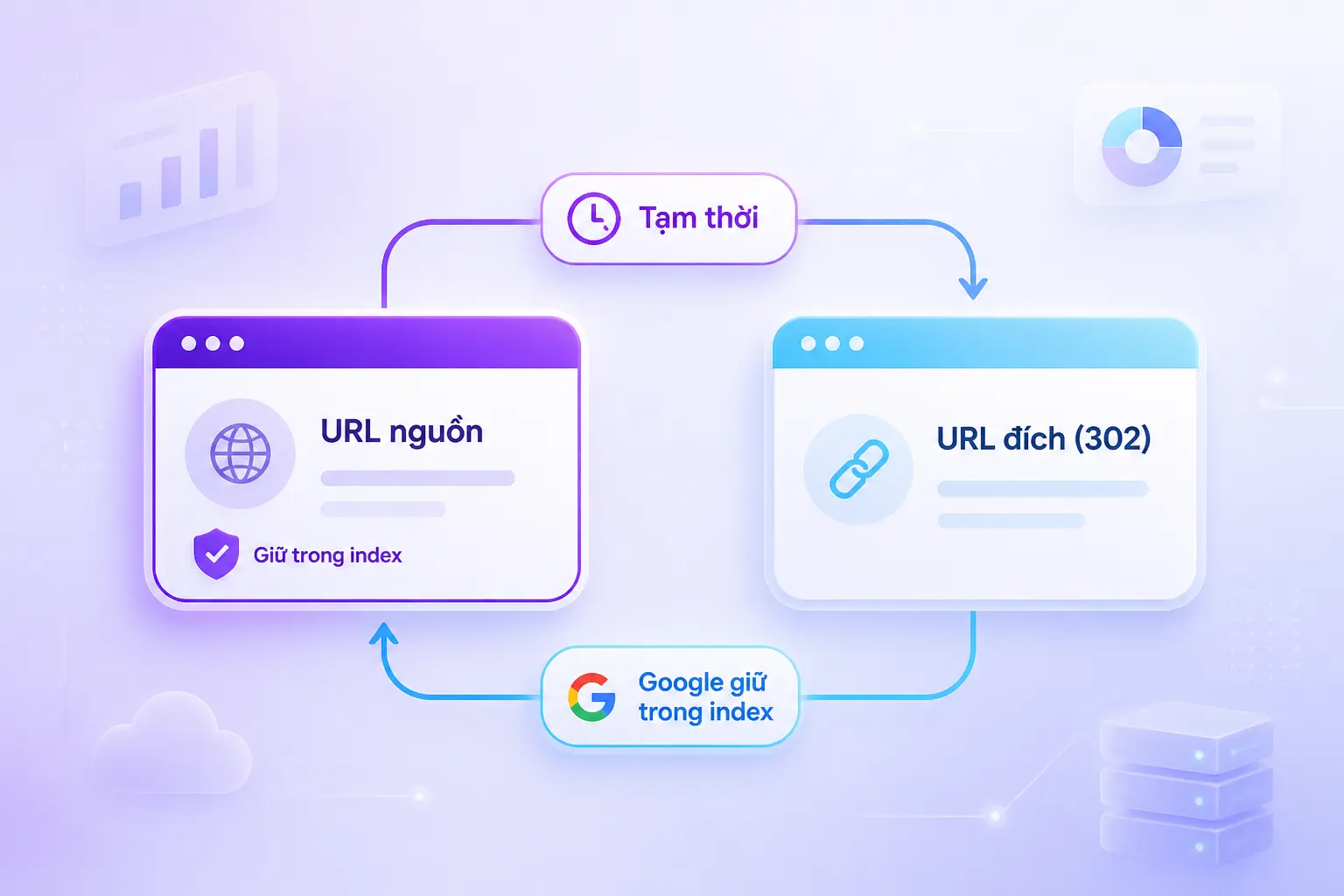 redirect 302 found tạm thời SEO giữ index URL nguồn chiến dịch marketing