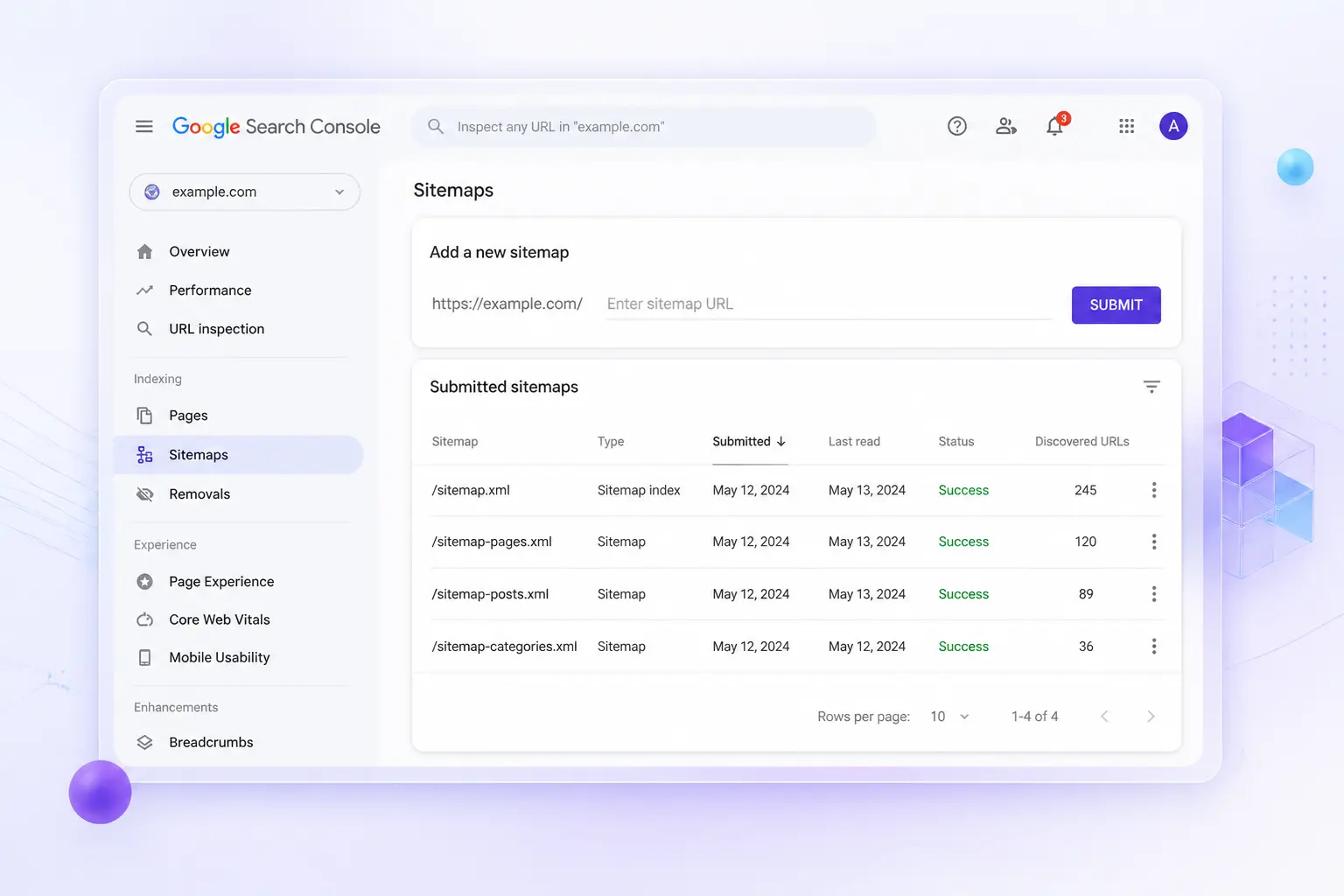Google Search Console submit sitemap XML giao diện nộp sitemap kiểm tra trạng thái
