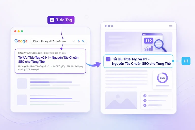 tối ưu title tag và thẻ H1 chuẩn SEO on-page hiển thị SERP