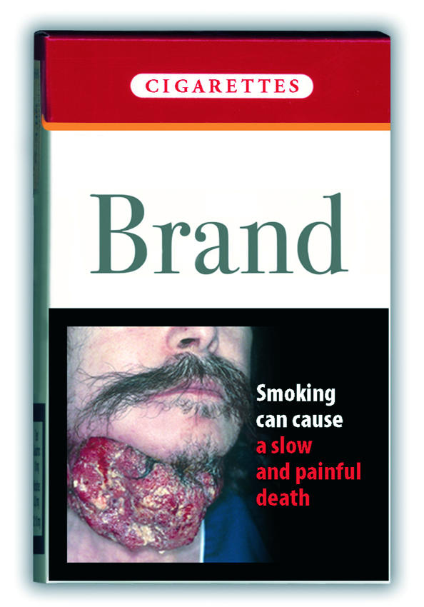 Mẫu bao thuốc lá với cảnh báo “Smoking can cause a slow and painful death”
