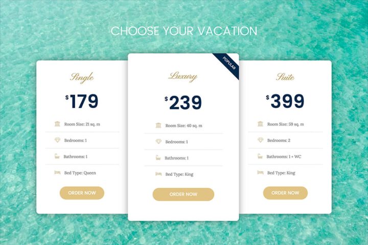 Bảng giá mẫu có thẻ Luxury lớn hơn hai thẻ bên cạnh và ruy-băng “POPULAR”.